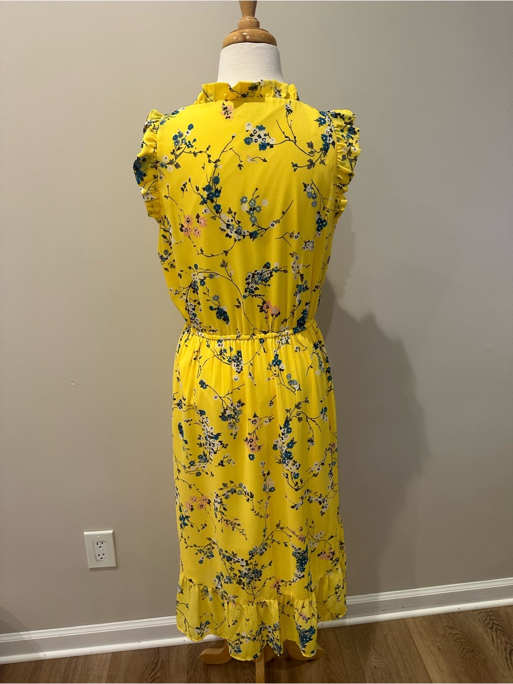 LOFT Yellow Floral Ruffle-Trim Mini Dress - Picture 3 of 5
